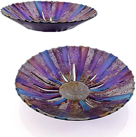 Iridescent Mardi Gras Fused Glass Art Centerpiece Bowl