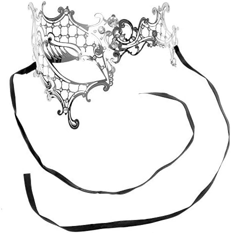 L.M.KLMK Venetian Masquerade Phantom Mask with Silver Swarovki, Silver
