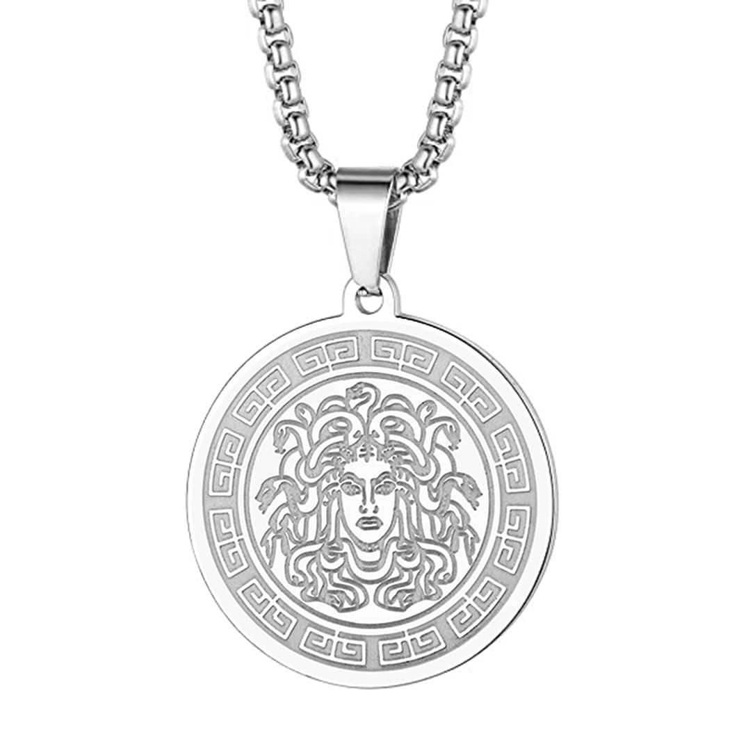 LUTAKU Mens Jewellery Gorgon Medusa Gold Necklace for Men Boys Unisex Ancient Greek Mythology Pendants Pagan Charm Hip Hop Chains for Men (077S)