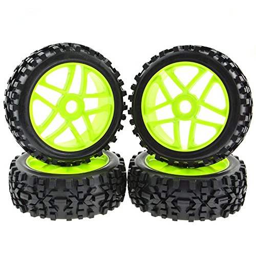 Rowiz 4PCS 1:8 RC Tires 17mm Hub Wheel Rims Pentagram for 1/8 Scale Off-Road Buggy Green