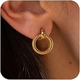 PHXGE Gold Hoop Earrings for Women Trendy, 14K Gold Plated Chunky Hoops Dangle Thick Huggie Earrings Dainty Hypoallergenic Lightweight Jewelry