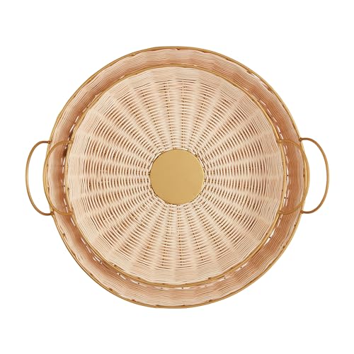 Mud Pie Round Woven and Brass Tray; Small 12 1/2" Dia | Large 15" Dia