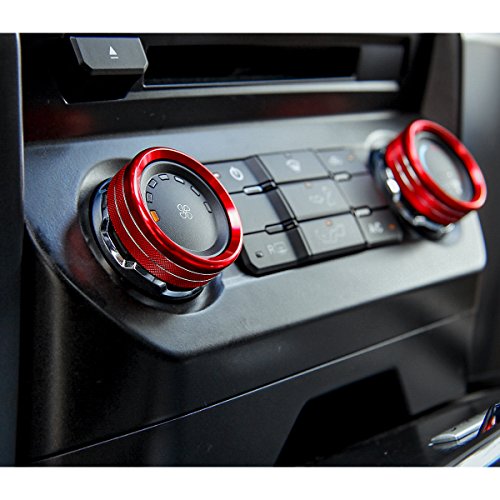 Thenice 6pcs Aluminum Alloy Air Conditioner & Audio & Trailer & 4x4 Switch Knob Ring Console Button Cover Trim Bezel for Ford F150 XLT 2016 2017 2018(Red)