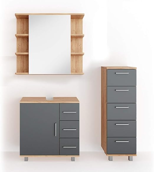 Vicco Badmobel Set Ilias Bad Spiegel Kommode Unterschrank Badschrank Hochschrank Spiegelschrank Eiche Anthrazit Set 2 Amazon De Kuche Haushalt