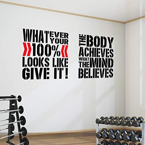 2 Gym Workout Fitness Motivational Wall Decal Quotes 100% Achieves Great Value! (Large: Each Decal is 24'' x 22'' (60cm x 57cm))