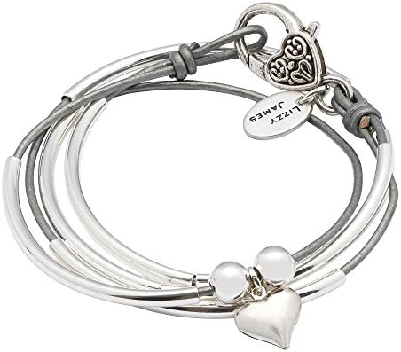 Mini Friendship Wrap with Silver Heart Charm Small Bracelet With Metallic Silver Leather by Lizzy James