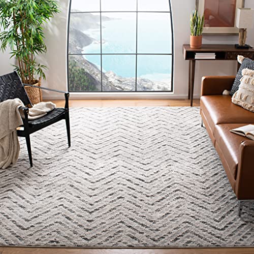 SAFAVIEH Adirondack Collection Area Rug - 9' x 12', Ivory & Charcoal, Chevron D…