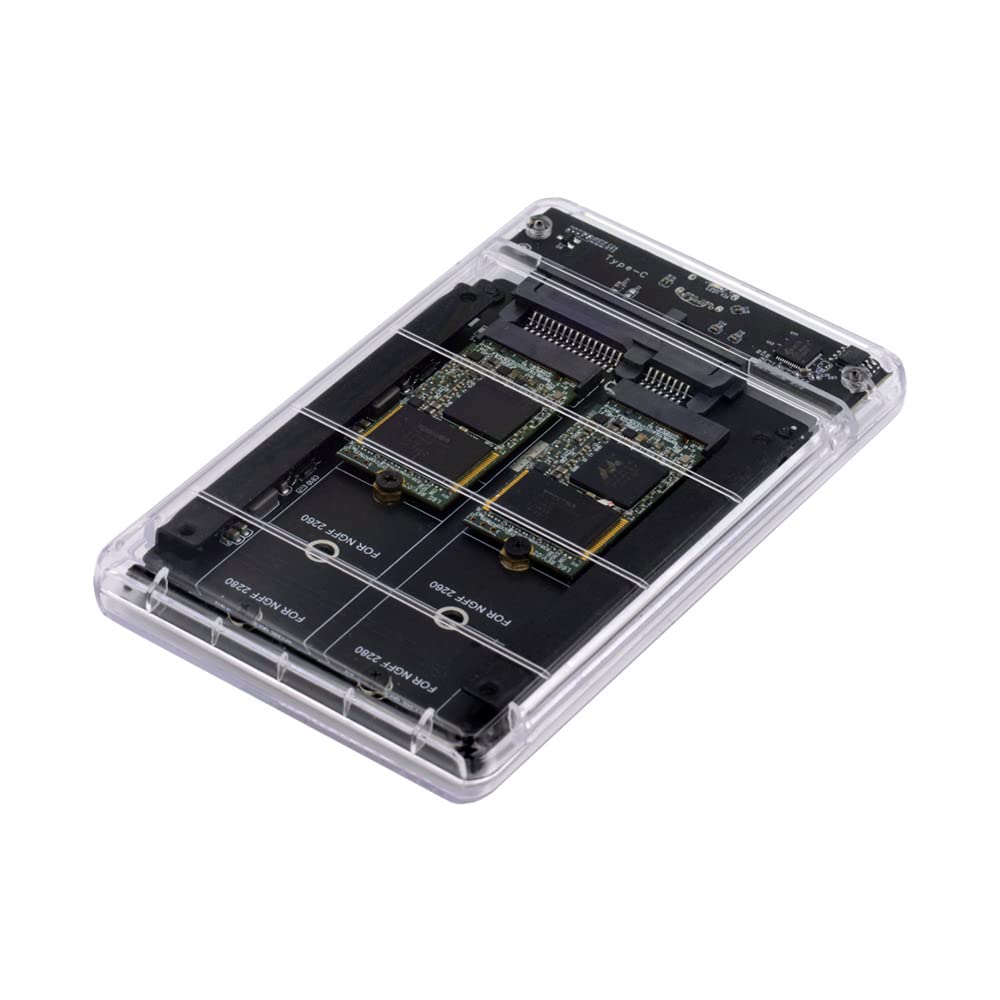 Cablecc Dual NGFF B+M-Key M.2 SSD Card JBOD Raid0 Span Bridge to USB 3.0 Type-C USB-C 2.5 Inch SATA Combo Case