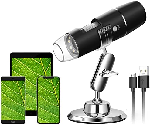 Microscopio Digital WiFi USB con Aumento de 50X-1000X, WADEO Microscopio portátil con función de Foto y vídeo, 8 LED, para iPhone, iPad, Android, Mac y Windows, con Soporte metálico