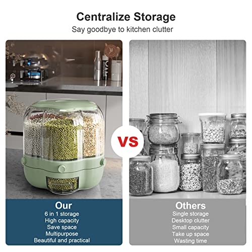 6-Compartment Rotating Cereal Dispenser - 360° Turn Pantry Organizer With Measuring Cup