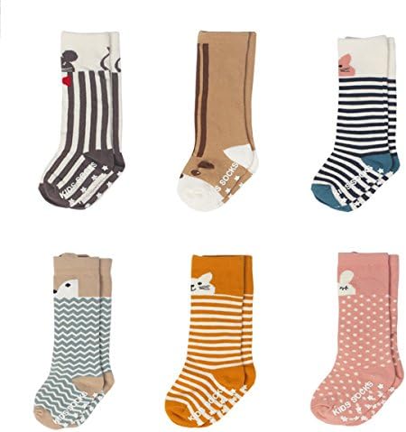 Baby Boys Girls Knee High Cotton Socks Non Skid Toddler Socks 6-Pairs (S(0-2years))