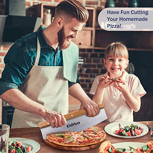 Pizza Cutter Slicer Rocker, Stainless Steel Blade Knife with Protective Cover Safe Chef Mezzaluna Chopper, Anti-Slip Handle - Thumbnail 5