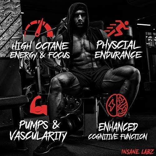 Insane Labz Psychotic Black Edition Mid Stimulant Pre Workout Powder, Energy Focus Pumps, Loaded with Creatine Beta Alanine Taurine Fueled by AMPiberry, Variety 30 Servings