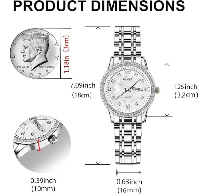 OLEVS Womens Watches Small Face Ladies Watches for Women with Day Date Diamond Silver Gold Two Tone Stainless Steel Waterproof Analog Reloj para Mujer Classic Fashion Dress Quartz Womens Wrist Watch