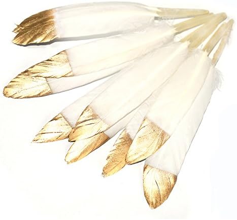CHQHQ Gold Dipped Natural White Feathers for Various Crafts, Birthday Parties, Wedding and Party Dress-ups (Gold Dipped)40PCS