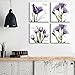 GOUPSKY Art - Modern Giclee Prints Framed Artwork Dream Hope Imagine and Believe Purple Flickering Flowers Pictures Photo Paintings on Canvas Wall Art for Home Wall Decor 4Pcs/Sets