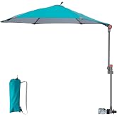 FUNDANGO Camping Chair Umbrella Adjustable with Clamp UPF 50+ (Cyan) | Beach Chair Umbrella with Universal Clamp for Golf Cart, Large Canopy Sun Umbrella U V Protection