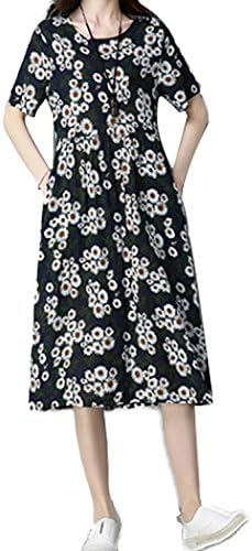 Allfennler Women's Floral Printed Loose Waist Flowy Swing Knee Length Dress