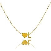 ZOORON Gold Heart Initial Necklace for Women - 18K Gold Plated Letter A-Z Pendant Necklace Dainty & Trendy Heart Necklaces, Tiny Personalized Pendant Name Birthday Gifts