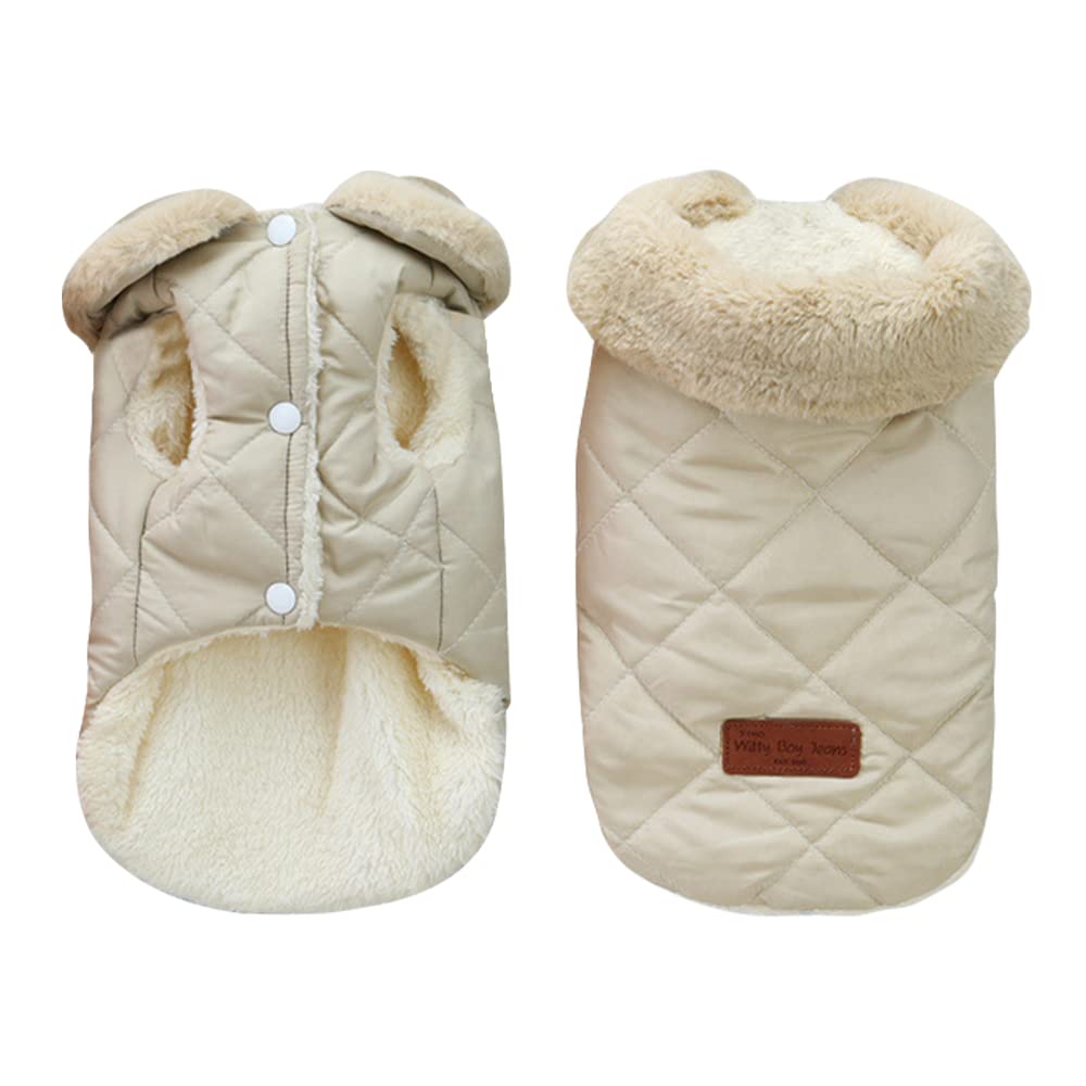 Fleece Padded Puppy Dog Jacket, Winter Warm Pet Coat for Small to Large Dogs (M, Beige)
