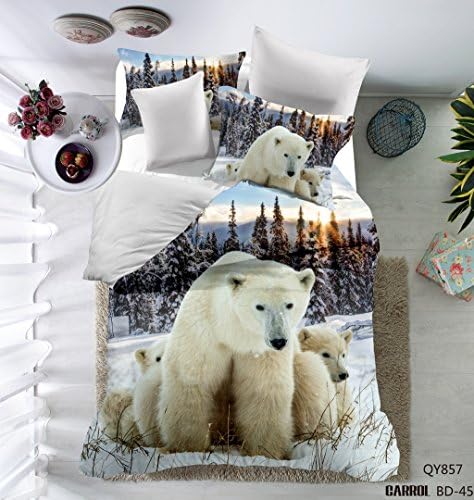 TouteSporting 100% Brushed Polyester Microfiber 3PC Duvet Cover Set 3D Polar Bears Animal Pattern Full Size