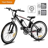 Aceshin 26'' Electric Mountain Bike with Removable Large Capacity Lithium-Ion Battery (36V 250W), Electric Bike 21 Speed Gear and Two Working Modes Black (US Stock)