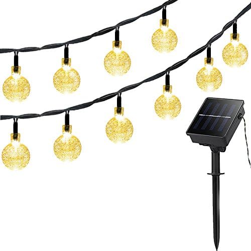 Outdoor Globe String Lights, 30 LED 21ft 1" Dia 8 Twinkle Modes, Lellel 2 Generation Solar Patio String Lights, Waterproof Weatherproof for Garden Yard Tree Party Christmas Decoration, Warm White