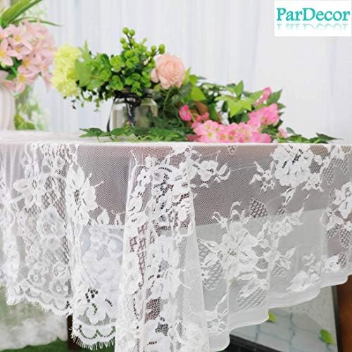 ParDecor Lace-Tablecloth 60x120-Inch White Romantic Lace Table Cloths Wedding Mesh Lace Trim Fabrics Crochet Lace Tablecloths Rectangular Home Dining Lace Table Cover