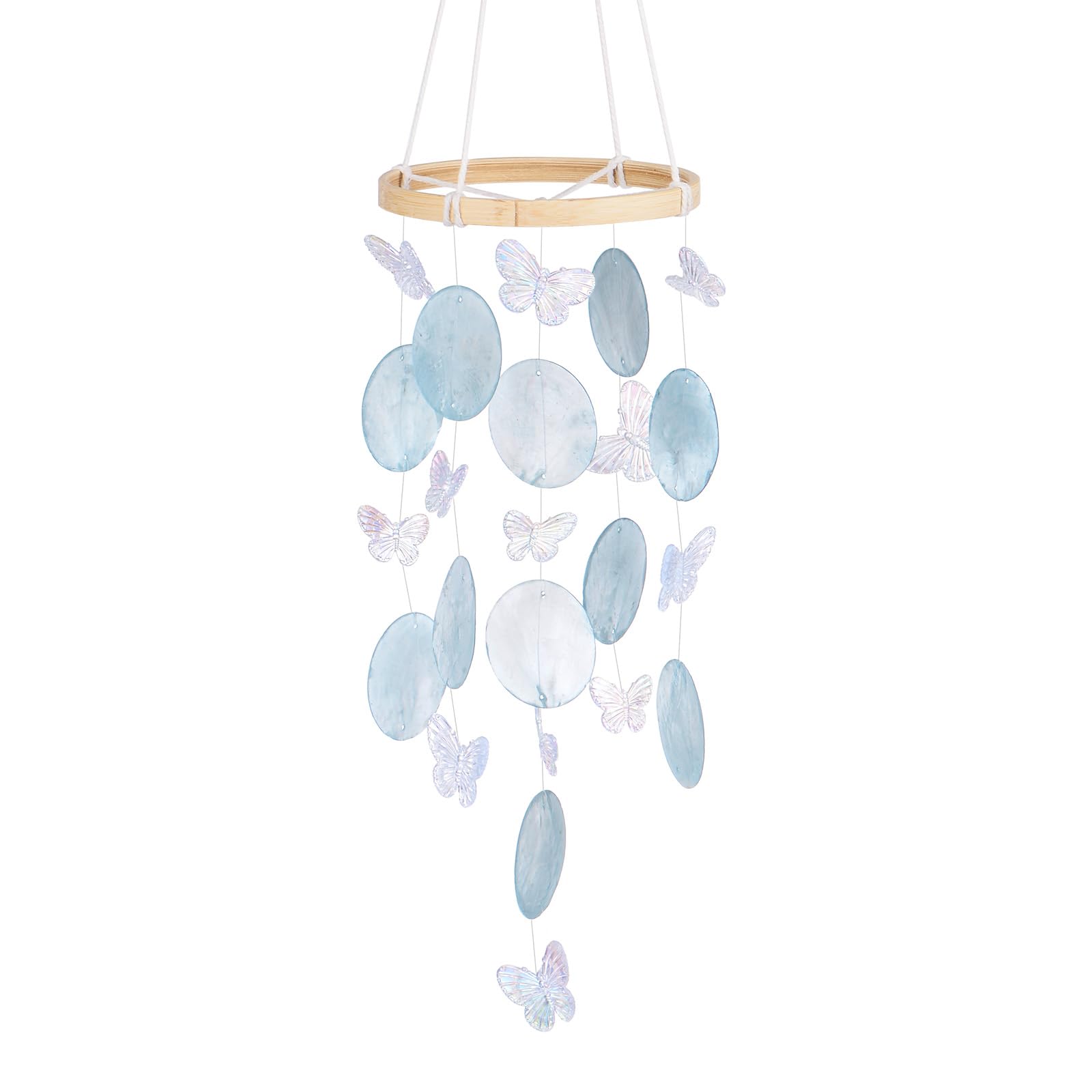 M METERXITY Shell Wind Chime for Outside, Butterfly Seashell Wind Chime Sea Glass Shell Wind Chime for Outside/Patio/Garden/Porch Decor, Handcrafted Wind Chime [Blue]