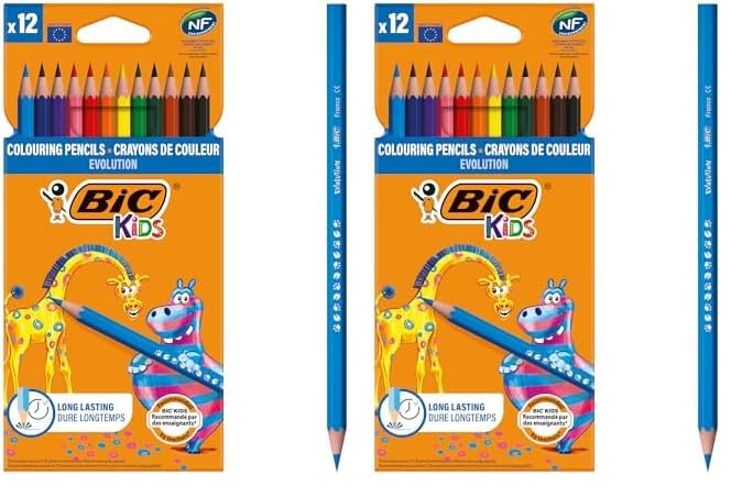Bic Kids Evolution ECOlutions Colouring Pencils, Assorted Colours, Eco-Friendly, 70 g,12 Count (Pack of 2)