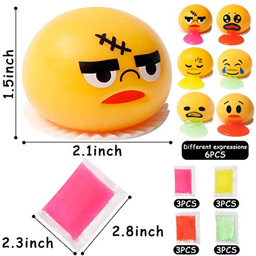LovesTown Emoji Slime Squeeze Toy,6 Pcs Emoji Vomit Eggs Yolk Stress Ball Squishy Stress Relief Party Favor Novelty Gag Toys for Practical Jokes