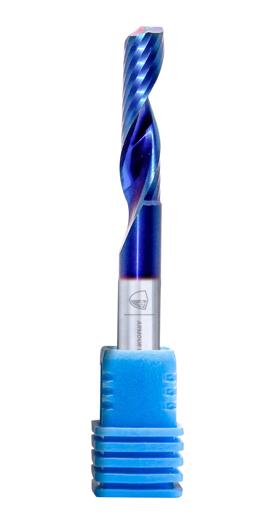 ARMOUR TOOLING BLUE SHIELD – ¼ Inch Carbide Spiral Router Bit - 2 flute ¼ inch End Mill – CNC Router Bit – 6.35mm Shank – Milling Cutter Carving Bit – 2.5 x Extended Service Life (Single Flute UP CUT)
