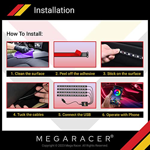 Mega Racer RGB Interior Car Lights LED Strip Lights for Car, 48 LEDs