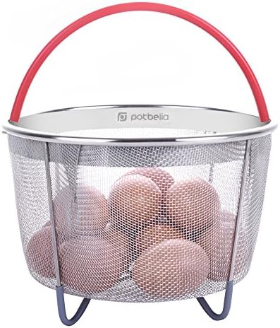Potbella Instant Pot Accessories 6 qt Steamer Basket, Fits 5qt/6qt/8qt InstaPot, Compatible Pressure Cookers and Cooking Pots, Upgraded Stainless Steel Mesh w/Silicone Handle &amp; Non-Slip Feet