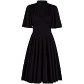 Vijiv Womens Vintage 1920s V Neck Rockabilly Swing Evening Party Cocktail Dress with Sleeves