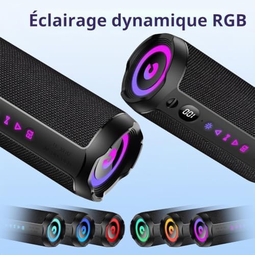 Enceinte Bluetooth Puissante 5.4 sans Fil avec Bass Puissantes, Haut-Parleur Portable 25W, LED Écran, Autonomie 25H,Son Surround à 360 degrés,Appairage TWS,AUX,TF Carte,pour l'extérieur/La Fête/Voyage