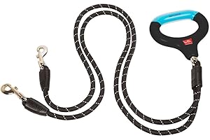 WIGZI 2 Dog Reflective Rope Leash - 360° Automatically Untangles Itself– Durable Rope, Soft Cushion Gel Handle, 4.5 Feet Total Distance Each Dog, Rust Proof, All Weather, Black
