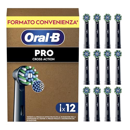 Oral-B Testine di Ricambio Pro Cross Action, Nere, 12 Ricambi - 12 Testine di Ricambio per Spazzolino Elettrico, Autentiche, Setole Angolate che si Adattano a ogni Dente per una Pulizia Profonda