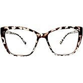 Rayzzol Oversized CatEye Reading Glasses for Women - Retro Style Frame, Blue Light Blocking Readers, Clear Lens, Spring Hinge
