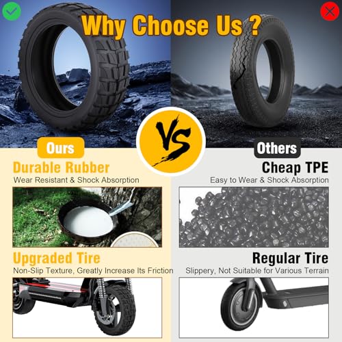 10x2.75-6.5 Vacuum Tire with Valve, 10 Inch Tubeless Rubber Anti Slip Off-Road Tire for Electric Scooter, Suitable for Snowy Sandy Gravel Roads
