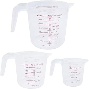 3 Pack Plastic Measuring Cup Set,4/2/1 Cup Capacity Clear Measuring Jugs,BPA-free Stackable Measuring Cups with Handle Grip and Spout for Measure Liquid,Cooking,Baking
