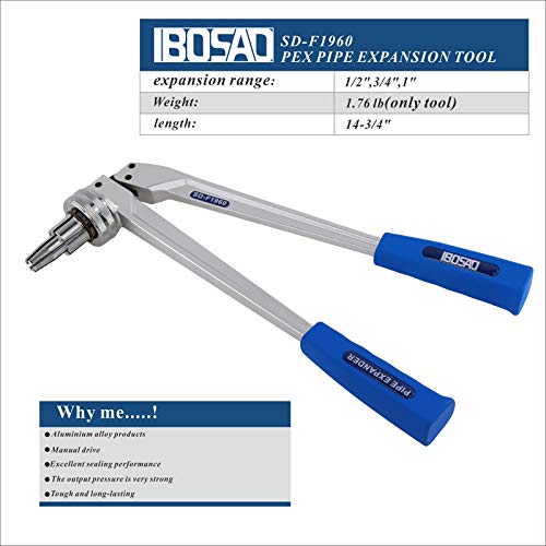 IBOSAD Manual PEX Pipe Expander Tool Kit with 1/2",3/4",1" Expansion Heads for Propex Expansion