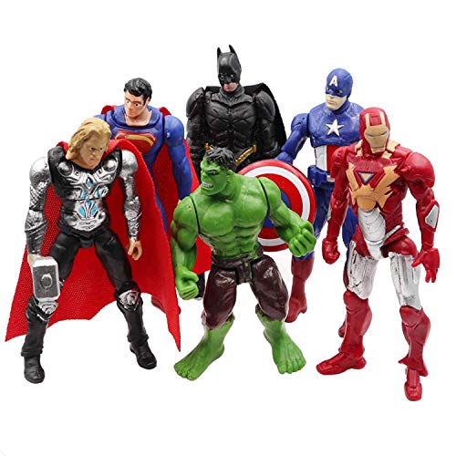 Superhero Avengers Action Figures Toy - 6 Piece Action Figure Set - Batman, Superman, Hulk, Thor, Ironman, Captain America Toys