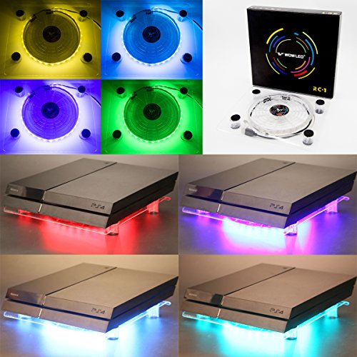 WOWLED USB RGB LED Cooler Cooling Fan Pad Stand with Mini Controller Transparent for Labtop Notebook PS4 Playstation 4 Xbox 360 Xbox One Consoles