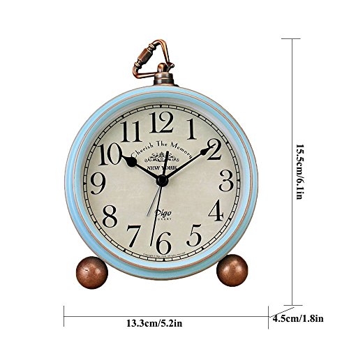 JUSTUP Table Clock, Vintage Non-Ticking Table Desk Alarm Clock Battery Operated with Quartz Movement HD Glass for Bedroom Living Room Kids (Arabic)