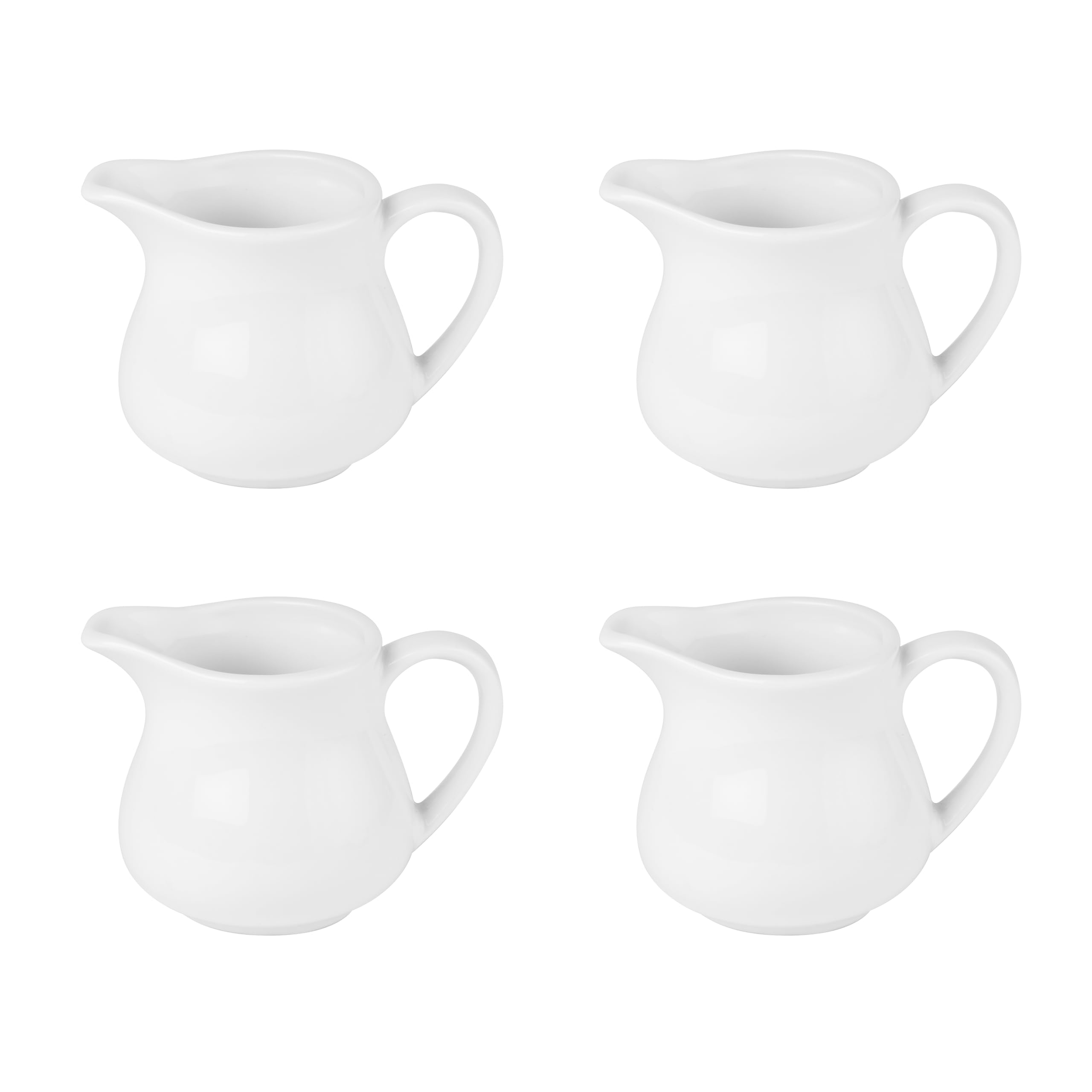 Olympia Athena Hotelware White Milk Jugs 170ml / 6 ounce, Pack of 4, Size: 75(H) x 75(W)mm (100(W)mm with Handle), Non-Drip Spout, Chip Resistant Percelain, Catering and Restaurant Grade | CF370