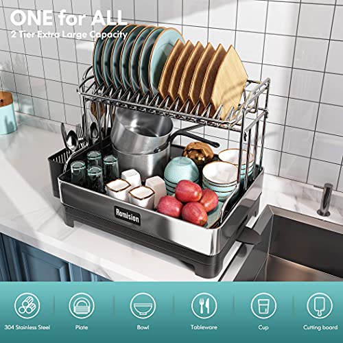 romision Dish Drying Rack, 304 Stainless Steel 2 Tier Large Dish Rack