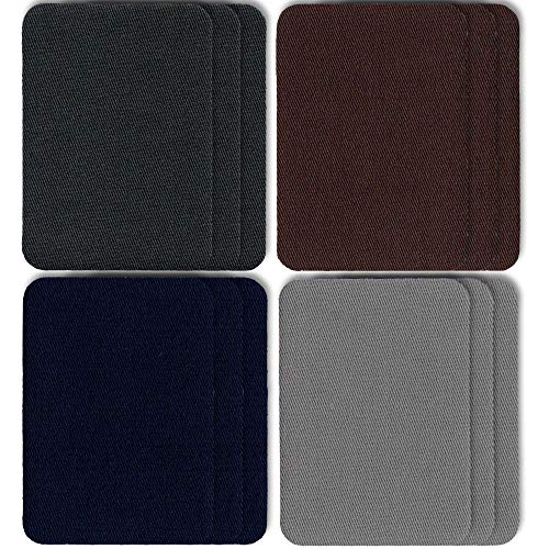 ZEFFFKA Premium Quality Fabric Iron On Patches Deep Blue Gray Brown 12 Pieces 100% Cotton Repair Kit 3" by 4-1/4"