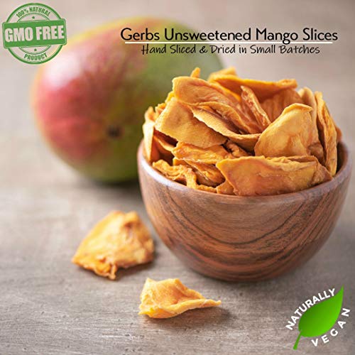 GERBS Dried Mango Slices Unsweetened 2 LBS. Freshly Dehydrated Resealable Bulk Bag Top Food
