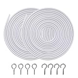 OOTSR [2 Pack] White Curtain Wire, Plastic Coated Window Curtain Wire, Picture Hanging Wire with 8 Pairs of Screw Eyes and Hooks